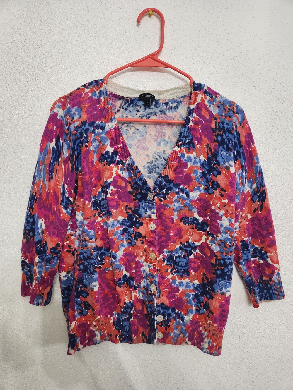 Talbots Multicolor Floral Button-Front Cardigan - Pink Blue Purple